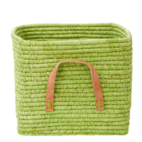 Bright Green Raffia Square Storage Basket Rice DK